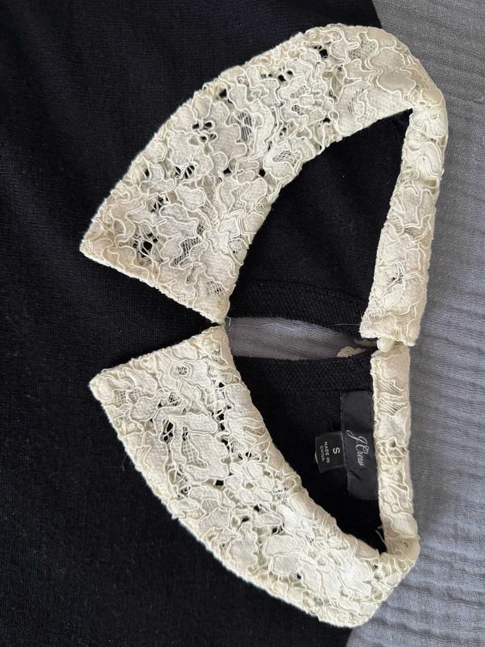 J.Crew Black Sweater Ivory Lace Peter Pan Collar Size S